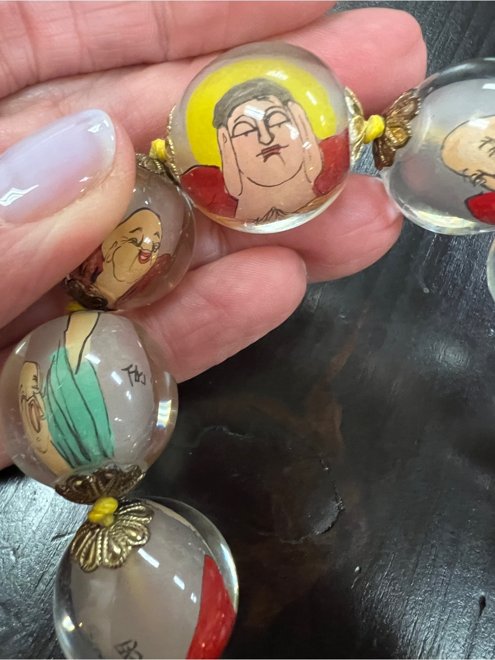 Vintage Reverse Hand Painted Glass Chinese PRAYER Beads, Artisan - Picture 7 of 10